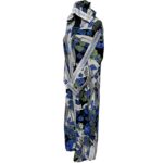 Rayon 004 Women Moroccan Blue Multicoloured Floral Hooded Djellaba Jilbab 021030