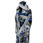 Rayon 004 Women Moroccan Blue Multicoloured Floral Hooded Djellaba Jilbab 021035