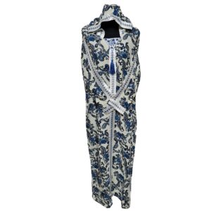 Rayon 005 Women Moroccan Blue Multicoloured Floral Hooded Djellaba Jilbab 220651