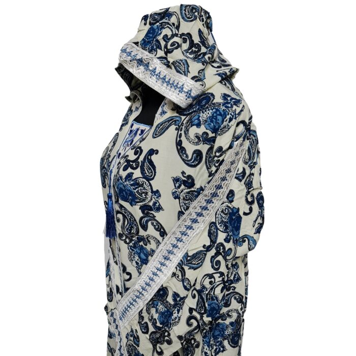 Rayon 005 Women Moroccan Blue Multicoloured Floral Hooded Djellaba Jilbab 220735