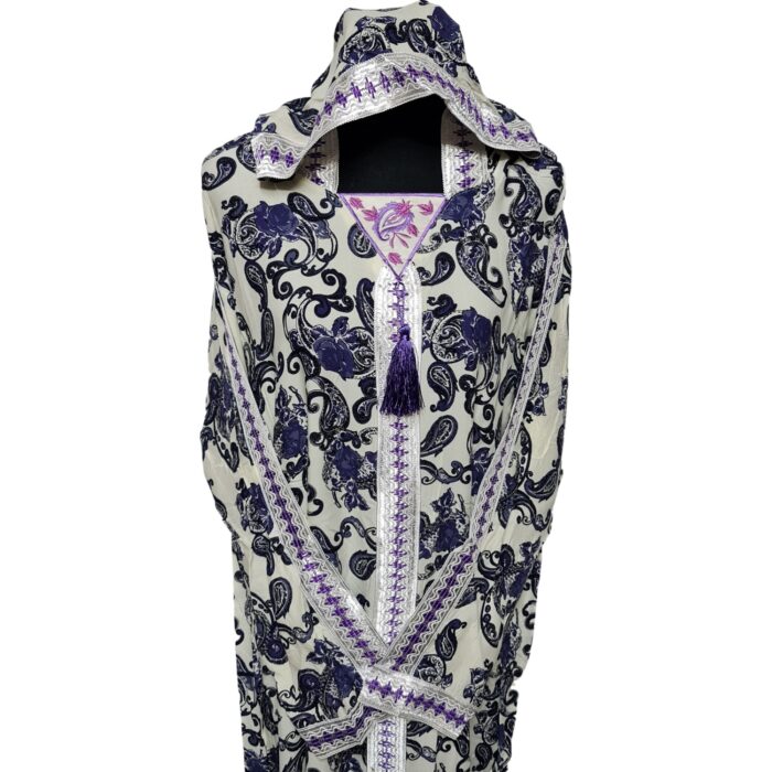 Rayon 007 Women Moroccan Lilac Multicoloured Floral Hooded Djellaba Jilbab 221119 (4)