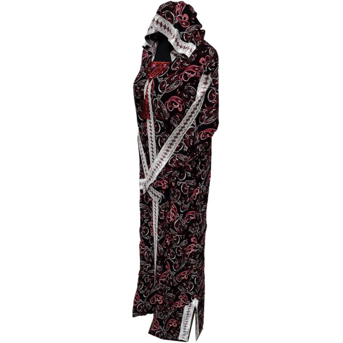 Rayon 020 Women Moroccan Burgundy Multicoloured Floral Hooded Djellaba Jilbab 224903