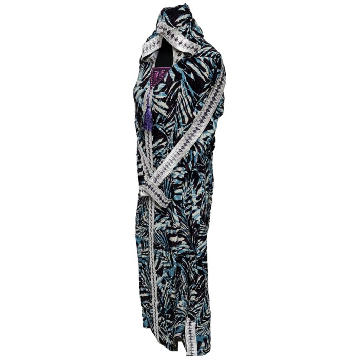 Rayon 023 Women Moroccan Blue Multicoloured Floral Hooded Djellaba Jilbab (5)