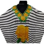 Women's Green/Yellow Sequin Kaftan Rose Striped Pattern