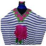 Women's Blue/Pink Sequin Kaftan Rose Striped Pattern