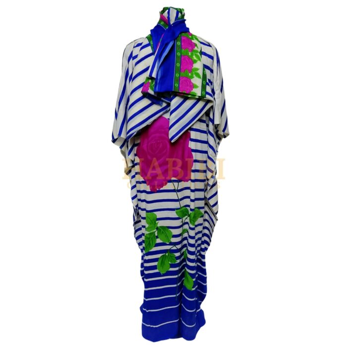 Women's Blue/Pink Sequin Kaftan Rose Striped Pattern