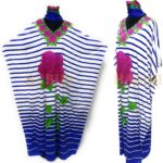 Women's Blue/Pink Sequin Kaftan Rose Striped Pattern