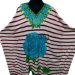 Women's Blue/Green Sequin Kaftan Rose Geometric Striped Pattern