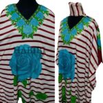 Women's Blue/Green Sequin Kaftan Rose Geometric Striped Pattern