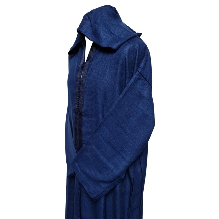 Rchctnhdnew 002 Men's Moroccan Rich Soft Cotton Navy Blue Hooded Thobe Jubba Djellaba 0501 181517