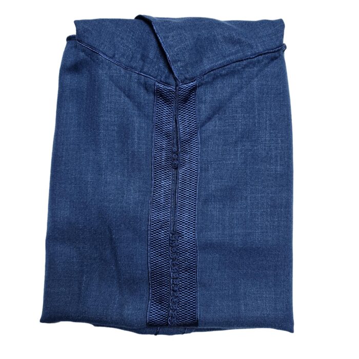 Rchctnhdnew 002 Men's Moroccan Rich Soft Cotton Navy Blue Hooded Thobe Jubba Djellaba 0501 183740