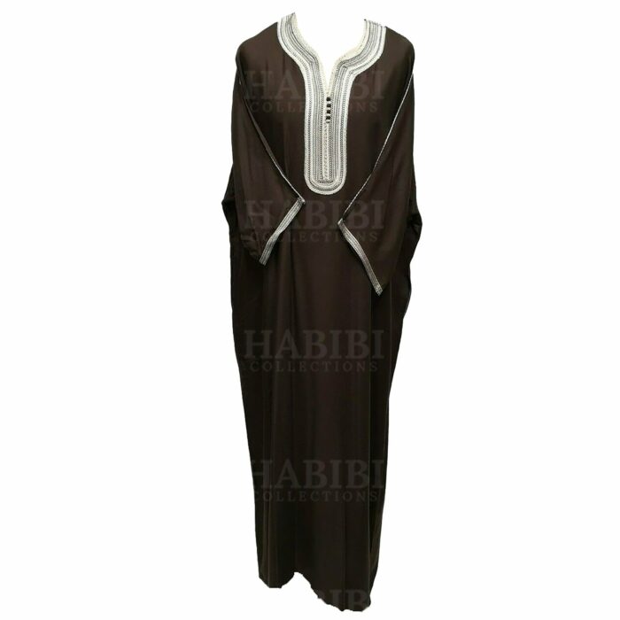 Men's Moroccan 3 Quarter Sleeves Cotton Thobe Brown