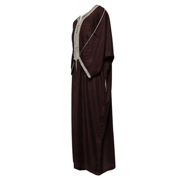 Rchcttnazd 001 Moroccan Brown Rich Cotton Summer 3 Quarter Sleeve Thobe Jubba Dishdasha 210015 (1)
