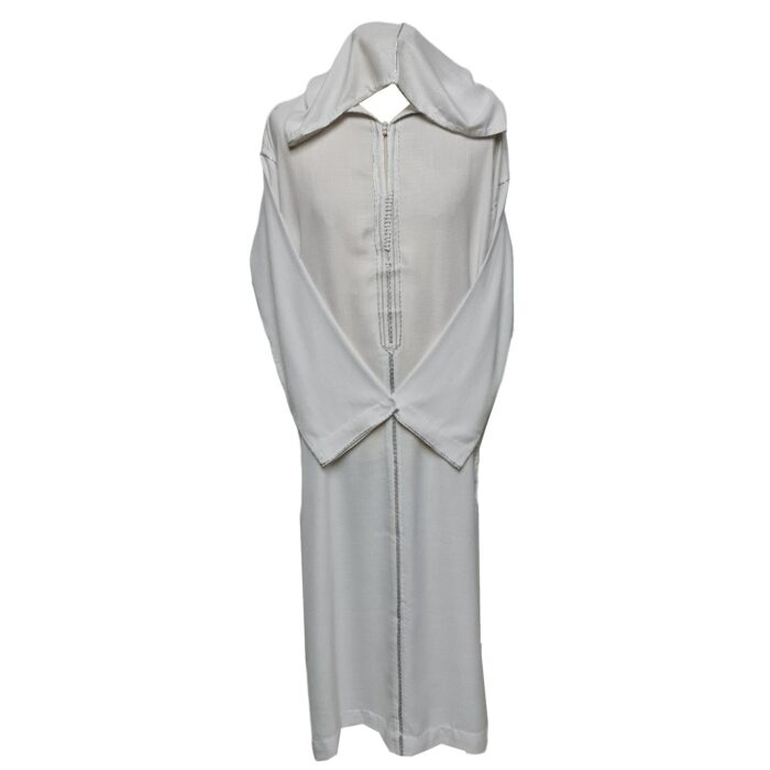 Rchcttnhd 011 Men’s Moroccan Rich Soft Cotton White Hooded Thobe Jubba Djellaba