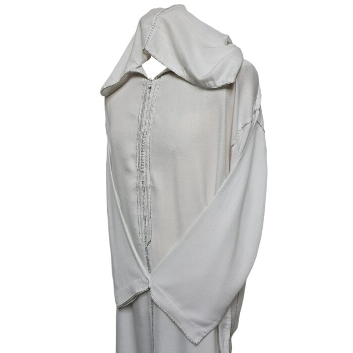 Rchcttnhd 011 Men’s Moroccan Rich Soft Cotton White Hooded Thobe Jubba Djellaba 110917 (1)