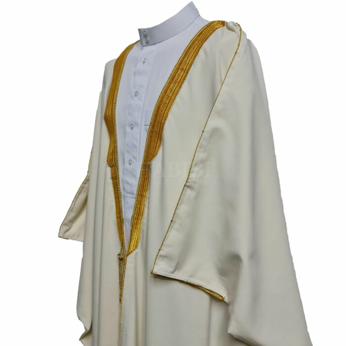 Royalprem 0013 Men's Super High Quality Off White Gold Long Sleeves Bisht 105005