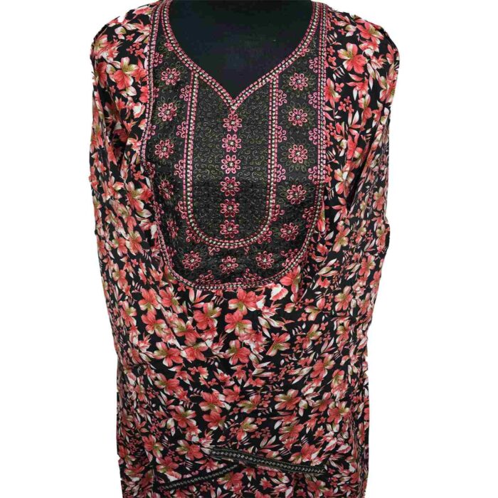 Rua001 Women's Polyester Kaftan Long Sleeves Tunic Dubai Dress Floral Kaftan (17)