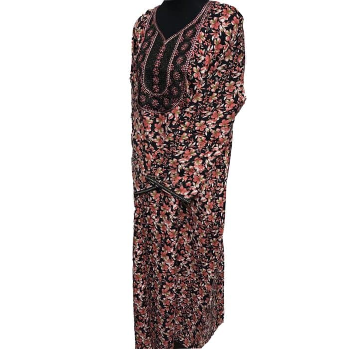 Rua001 Women's Polyester Kaftan Long Sleeves Tunic Dubai Dress Floral Kaftan (18)