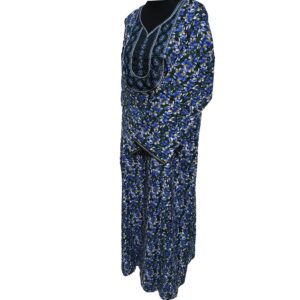 Rua001 Women's Polyester Kaftan Long Sleeves Tunic Dubai Dress Floral Kaftan Blu(15)