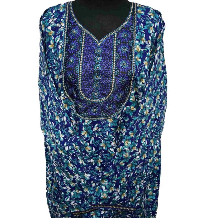 Rua001 Women's Polyester Kaftan Long Sleeves Tunic Dubai Dress Floral Kaftan Blue (10)