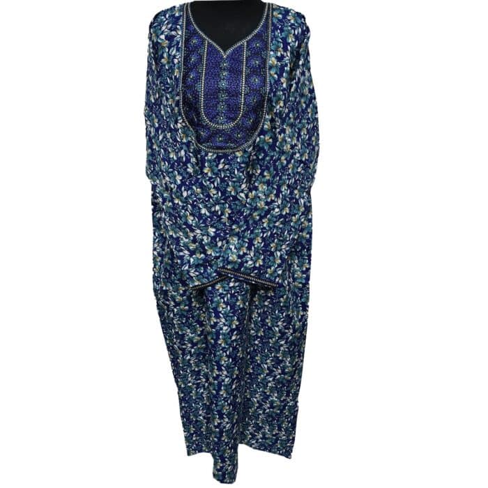Rua001 Women's Polyester Kaftan Long Sleeves Tunic Dubai Dress Floral Kaftan Blue(19)
