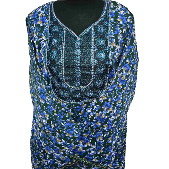 Rua001 Women's Polyester Kaftan Long Sleeves Tunic Dubai Dress Floral Kaftan Green (14)