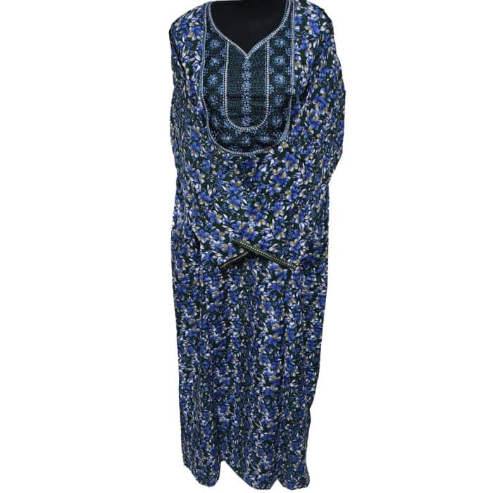 Rua001 Women's Polyester Kaftan Long Sleeves Tunic Dubai Dress Floral Kaftan Green(13)