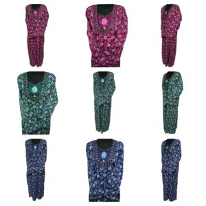 Rua002 Women's Blue Green Pink Kaftan Long Sleeves Tunic Dubai Dress Floral Kaftan (1)