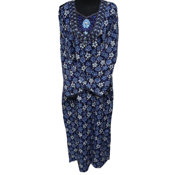 Rua002 Women's Blue Green Pink Kaftan Long Sleeves Tunic Dubai Dress Floral Kaftan (3)