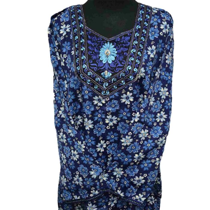 Rua002 Women's Blue Green Pink Kaftan Long Sleeves Tunic Dubai Dress Floral Kaftan (4)