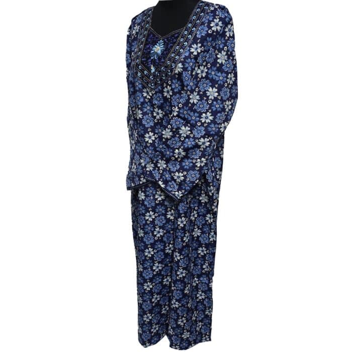 Rua002 Women's Blue Green Pink Kaftan Long Sleeves Tunic Dubai Dress Floral Kaftan (5)