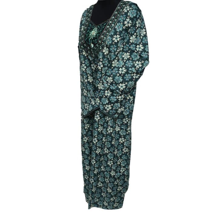 Rua002 Women's Blue Green Pink Kaftan Long Sleeves Tunic Dubai Dress Floral Kaftan (8)