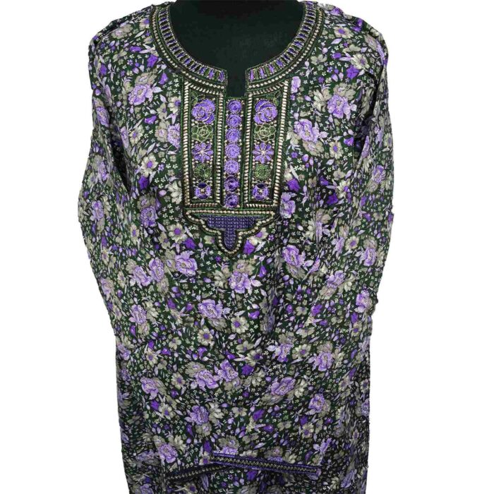 Rua003 Women's Brown Green Maroon Kaftan Long Sleeves Tunic Dubai Dress Floral Kaftan (10)