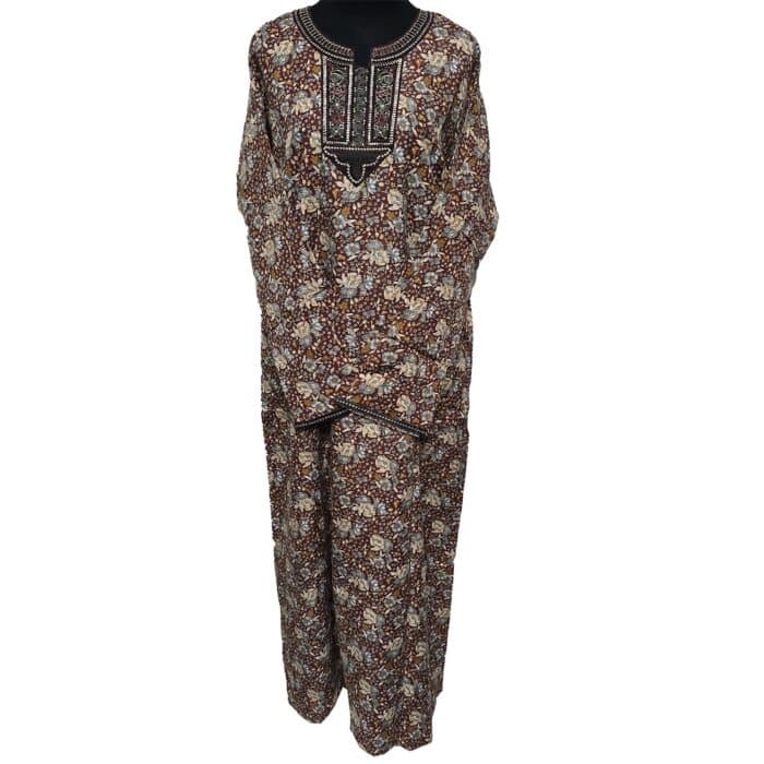Rua003 Women's Brown Green Maroon Kaftan Long Sleeves Tunic Dubai Dress Floral Kaftan (12)
