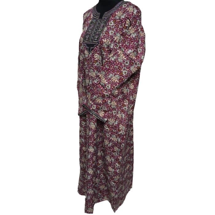 Rua003 Women's Brown Green Maroon Kaftan Long Sleeves Tunic Dubai Dress Floral Kaftan (14)