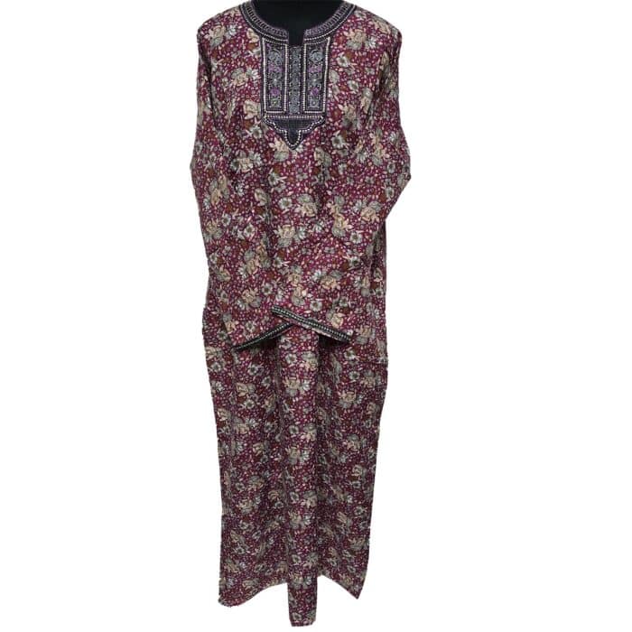 Rua003 Women's Brown Green Maroon Kaftan Long Sleeves Tunic Dubai Dress Floral Kaftan (15)