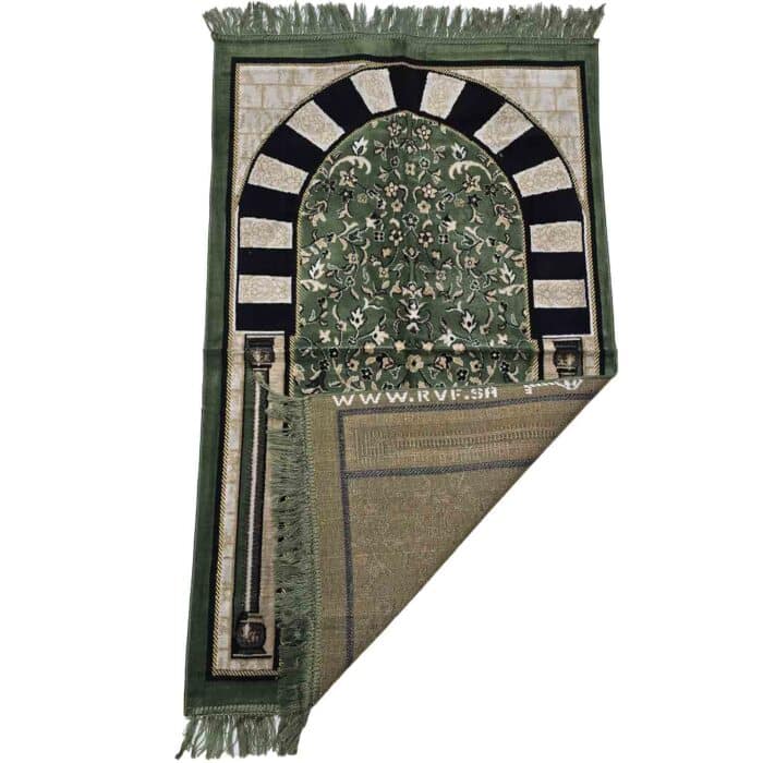 Rwdamt 001 Green Burgundy Floral Rawda Masjid An Nabawi Islamic Prayer Mat Musallah Janamaaz (10)