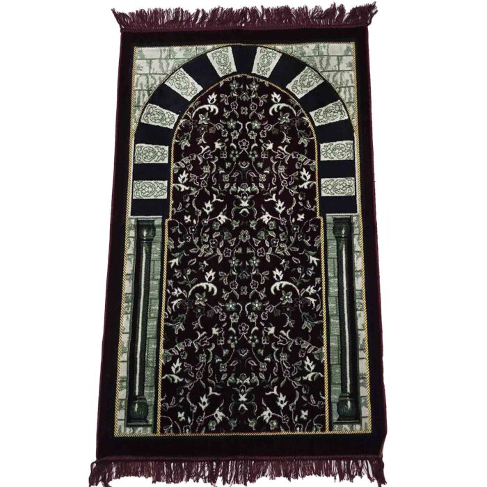 Rwdamt 001 Green Burgundy Floral Rawda Masjid An Nabawi Islamic Prayer Mat Musallah Janamaaz (11)