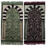 Rwdamt 001 Green Burgundy Floral Rawda Masjid An Nabawi Islamic Prayer Mat Musallah Janamaaz