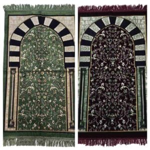 Rwdamt 001 Green Burgundy Floral Rawda Masjid An Nabawi Islamic Prayer Mat Musallah Janamaaz
