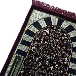 Rwdamt 001 Green Burgundy Floral Rawda Masjid An Nabawi Islamic Prayer Mat Musallah Janamaaz (6)