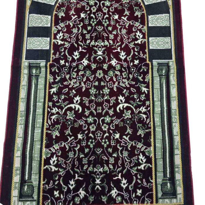 Rwdamt 001 Green Burgundy Floral Rawda Masjid An Nabawi Islamic Prayer Mat Musallah Janamaaz (7)