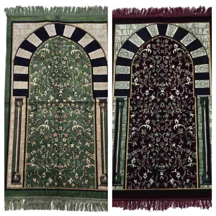 Rwdamt 001 Green Burgundy Floral Rawda Masjid An Nabawi Islamic Prayer Mat Musallah Janamaaz