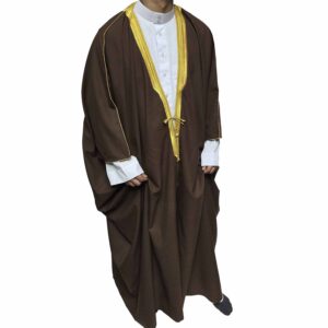 Royal Premium Brown Arabian Bisht 3 Quarter Sleeves Cloak Arab Dress Thobe Islam Robe Eid (1)