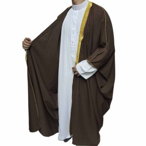 Royal Premium Brown Arabian Bisht 3 Quarter Sleeves Cloak Arab Dress Thobe Islam Robe Eid (2)