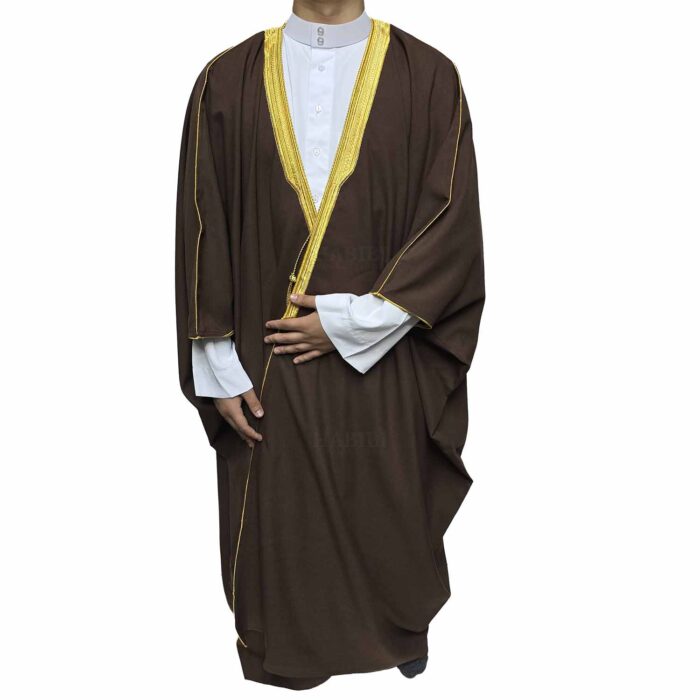 Royal Premium Brown Arabian Bisht 3 Quarter Sleeves Cloak Arab Dress Thobe Islam Robe Eid (3)