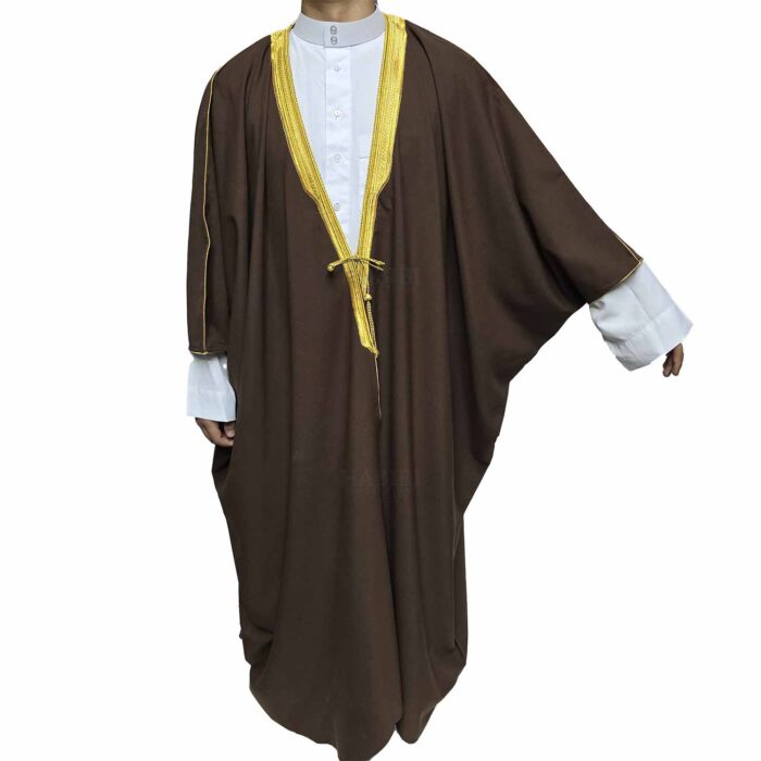 Royal Premium Brown Arabian Bisht 3 Quarter Sleeves Cloak Arab Dress Thobe Islam Robe Eid (4)