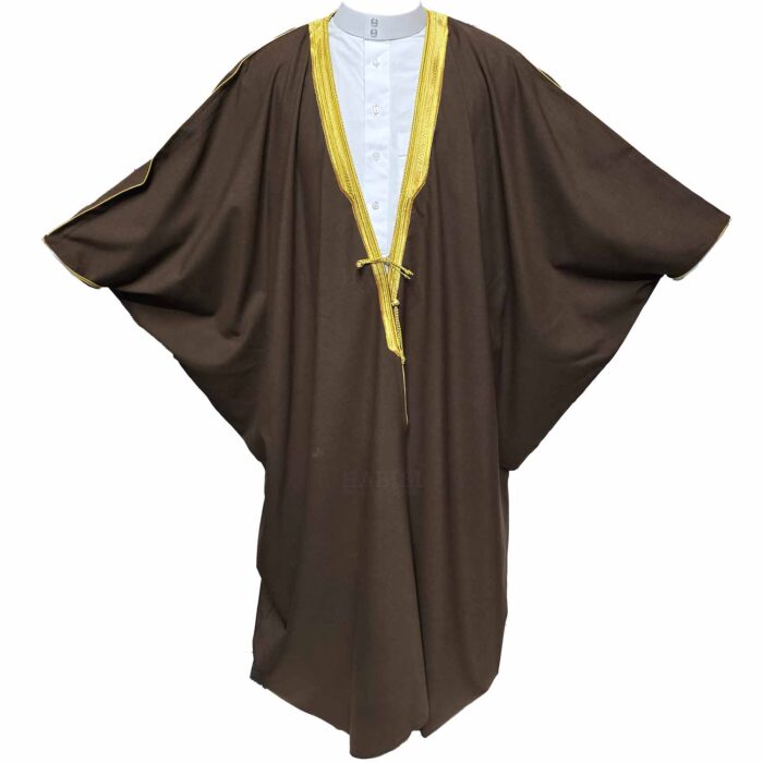 Royal Premium Brown Arabian Bisht 3 Quarter Sleeves Cloak Arab Dress Thobe Islam Robe Eid (6)