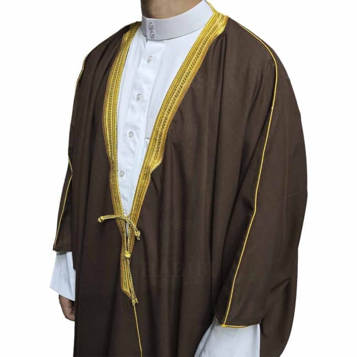 Royal Premium Brown Arabian Bisht 3 Quarter Sleeves Cloak Arab Dress Thobe Islam Robe Eid (7)