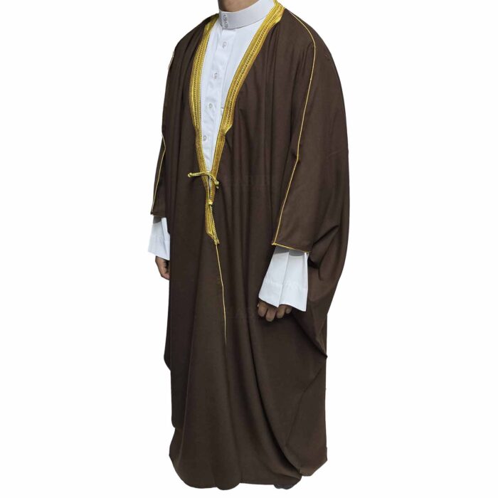 Royal Premium Brown Arabian Bisht 3 Quarter Sleeves Cloak Arab Dress Thobe Islam Robe Eid (8)
